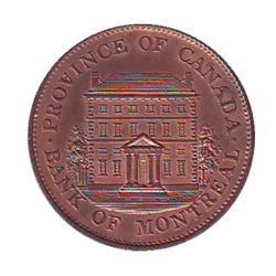 Breton # 527, Charlton # PC-1B3 1844 Halfpenny Bank of Montreal, Heavy Trees, Short Nose, CCCS MS-64