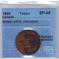 Breton # 576 CCCS EF-45; Corrosion Montreal 1886, L. A. Cardinal Numismatist, Brass.