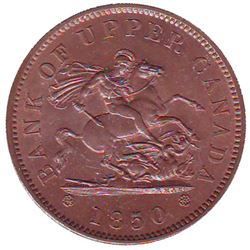 Breton # 719, Charlton # PC-6A2 1850 Penny Bank of Upper Canada, With Dot, CCCS MS-64; Red & Brown.