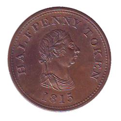 Breton # 891, Charlton # NS-14A5 1815 Halfpenny, Payable by John Alexander Barry, Halifax CCCS MS-63