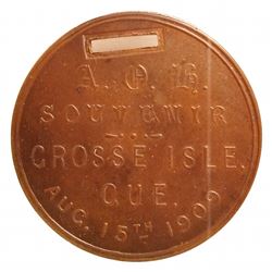 Medal; 1909 Grosse Isle, Québec. With rectangular hole for ribbon, CCCS MS-63. Bowman 1814a, only on