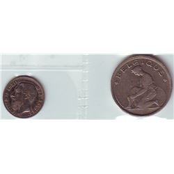 Belgium; 50 Centimes 1886 VF-30 and 2 Francs 1930 VF-20. Lot of 2 coins.