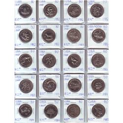 Cuba; Lot of 20 commemorative 1 Peso coin from 1982 (6) , 1983 (3), 1984 (4)  & 1985 (2) all BU and 