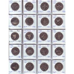 Cuba; Lot of 20 commemorative 1 Peso coin from 1985 (1) , 1986 (5), 1987 (5), 1988 (2), 1989 (4)  & 