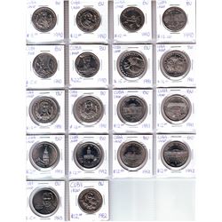 Cuba; Lot of 18 commemorative 1 Peso coin from 1982 (1) , 1990 (6), 1991 (7), 1992 (3) & 1993 (1) al