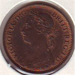 Great Britain; Farthing 1881H in AU-50 some Red remaining.