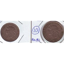 Guadeloupe; 50 Centimes 1921 EF and 1 Franc 1921 VF+. Lot of 2 coins.