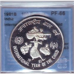 India; 100 Rupees 1981B, CCCS PF-66; International Year of the Child, Ultra Heavy Cameo.