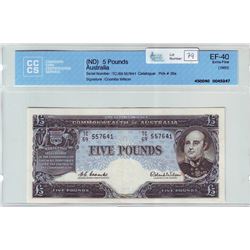 Australia; 5 Pounds note ND (1960), CCCS EF-40, Pick # 35a, serial TC/69 557641.