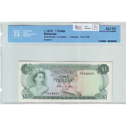 Bahamas; $1.00 note L.1964, CCCS AU-55, Pick # 35b, serial V/I534833.