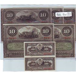 Cuba; 20 Centavos note 1897, Pick # 53a, serial 0223462 & 0223463 ( 2 attached note ) and 10 Pesos n
