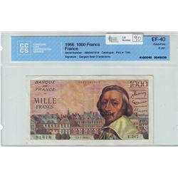 France; 1000 Francs note, 5-7-1956, Pick # 134b, E.267, CCCS EF-40.
