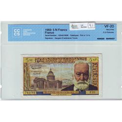 France; 5 New Francs note, 15-10-1959, Pick # 141a, Z.22, CCCS VF-20.