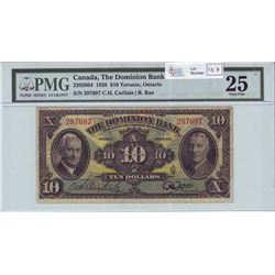 The Dominion Bank, 220-28-04, 1938, $10.00 note, Carlisle Rae, serial 297697, PMG VF-25.