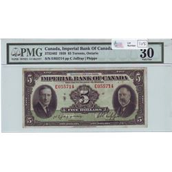 Imperial Bank of Commerce, 375-24-02, 1939, $5.00 note, Jaffray Phipps, serial E055714, PMG VF-30.
