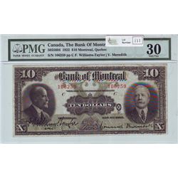 The Bank of Montreal, 505-56-04, 1923, $10.00 note, Williams-Taylor Meredith, serial 106259, PMG VF-
