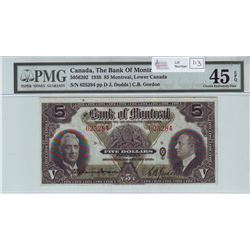 The Bank of Montreal, 505-62-02, 1938, $5.00 note, Dodds Gordon, serial 625284, PMG EF-45 EPQ.