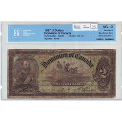 Dominion of Canada; $2.00 note 1897, DC-14c, serial 443438, Dark Brown Back, Series D, Letter C, CCC