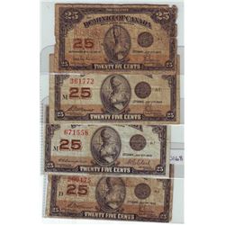 Dominion of Canada; 25 cents note 1923; DC24a Hyndman Saunders Authorized 0015857 G-4, 2 x DC-24c Mc