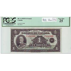 Bank of Canada; $1.00 note 1935, BC-2, Osborne Towers, serial F1212800, PCGS VF-25.