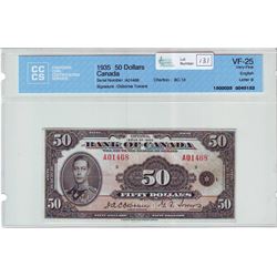 Bank of Canada; $50.00 note 1935, BC-13, Osborne Towers, serial A01468, CCCS VF-25.