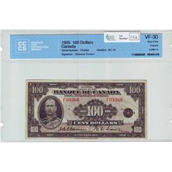 Bank of Canada; $100.00 note 1935, BC-16, Osborne Towers, serial F03368, CCCS VF-30.