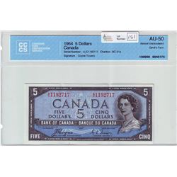 Bank of Canada; $5.00 Devil's Face note 1954, BC-31a, serial A/C1192717, CCCS AU-50.