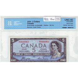 Bank of Canada; $5.00 Devil's Face note 1954, BC-31a, serial B/C0444963, CCCS UNC-60.