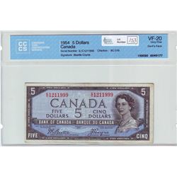 Bank of Canada; $5.00 Devil's Face note 1954, BC-31b, serial E/C1211999, CCCS VF-20.