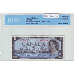 Bank of Canada; $5.00 Devil's Face note 1954, BC-31b, serial G/C5955235, CCCS AU-55.