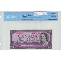 Bank of Canada; $10.00 Devil's Face note 1954, BC-32a, serial B/D8574163, CCCS AU-55.