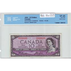 Bank of Canada; $10.00 Devil's Face note 1954, BC-32b, serial F/D5299185, CCCS VF-25.