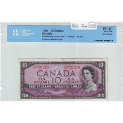 Bank of Canada; $10.00 Devil's Face note 1954, BC-32b, serial I/D7721320, CCCS EF-40.