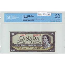 Bank of Canada; $20.00 Devil's Face note 1954, BC-33b, serial E/E1125817, CCCS EF-40.