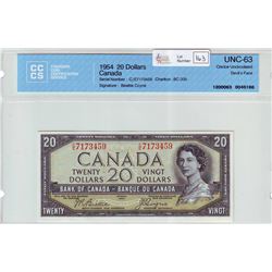 Bank of Canada; $20.00 Devil's Face note 1954, BC-33b, serial C/E7173459, CCCS UNC-63.