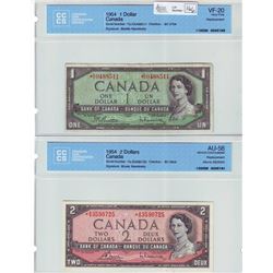 Bank of Canada; $1.00 Replacement note 1954, BC-37bA, *D/O0488511, CCCS VF-20 & $2.00 Replacement no