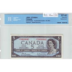 Bank of Canada; $5.00 Replacement note 1954, BC-39bA, *N/X0010642, CCCS EF-40.