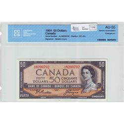 Bank of Canada; $50.00 note 1954, BC-42a, serial A/H8299792, CCCS AU-55.