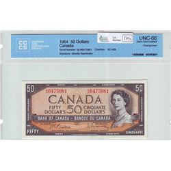 Bank of Canada; $50.00 note 1954, BC-42b, serial B/H6475981, CCCS UNC-66.