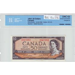 Bank of Canada; $50.00 note 1954, BC-42b, serial B/H6475982, CCCS UNC-63.