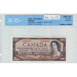 Bank of Canada; $100.00 note 1954, BC-43c, serial C/J2068037, CCCS UNC-62.