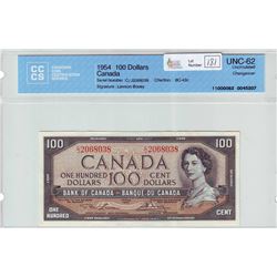 Bank of Canada; $100.00 note 1954, BC-43c, serial C/J2068038, CCCS UNC-62.