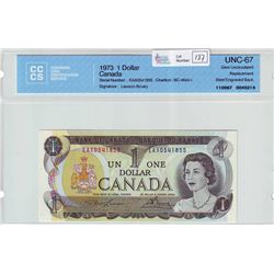 Bank of Canada; $1.00 Replacement note 1973, BC-46aA-i, EAX0541855, CCCS UNC-67; Steel Engraved Back