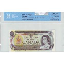 Bank of Canada; $1.00 Test note 1973, BC-46aT-i, AXA0603642, CCCS UNC-65; Steel Engraved Back.
