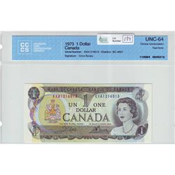 Bank of Canada; $1.00 Test note 1973, BC-46bT, EXA1216013, CCCS UNC-64.