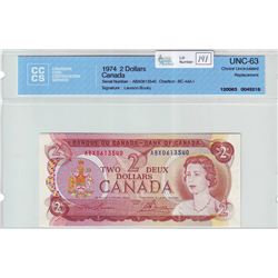 Bank of Canada; $2.00 Replacement note 1974, BC-47aA-i, ABX0613540, CCCS UNC-63.
