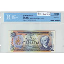 Bank of Canada; $5.00 Replacement note 1972, BC-48aA, *CA3114506, CCCS AU-50; Below 3.28M.