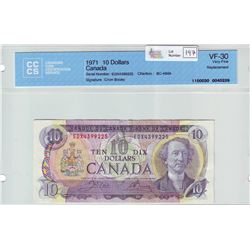 Bank of Canada; $10.00 Replacement note 1971, BC-49dA, EDX4399225, CCCS VF-30; Lithographed Back.
