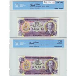 Bank of Canada; $10.00 note 1971, BC-49d, serial ETL9380270, CCCS UNC-60 & $10.00 Replacement note 1