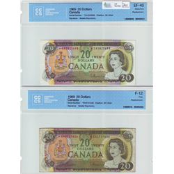 Bank of Canada; $20.00 Replacement note 1969, BC-50aA, serial *EA1825698, CCCS EF-40 & *EH2727426, C